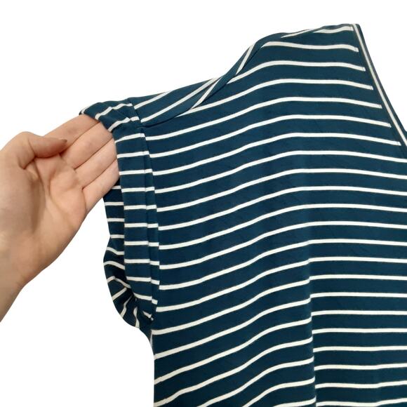 Matilda Jane Set Sail Maxi Dress Teal White Nautical Stripe Womens L Jersey Knit - Picture 5 of 9